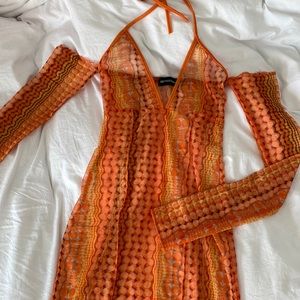 PRETTYLITTLETHING MESH ORANGE SWIM COVERUP SIZE SMALL